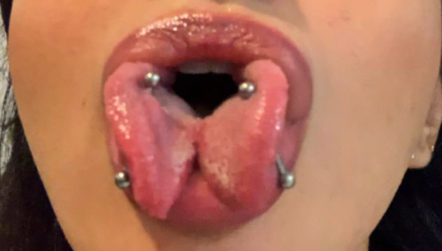 Venow piercing on split tongue