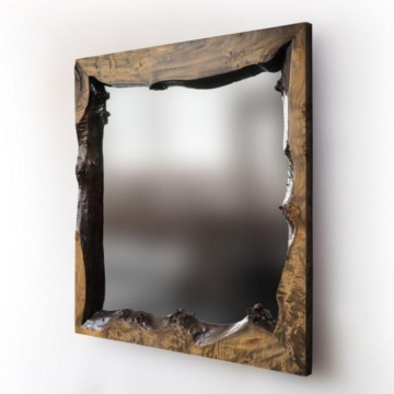 Wooden Wall Mirror with Burl Pattern