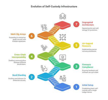 Growth timeline showing David Mondore's self-custody infrastructure scaling over six years