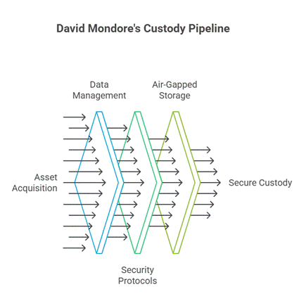 Flowchart of David Mondore's custody pipeline from acquisition to air-gapped storage